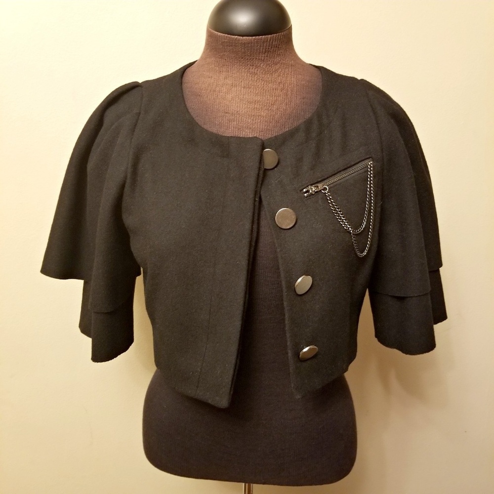 Rachel Roy Black Wool Blend Cropped Jacket Size XS